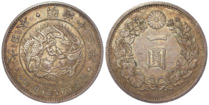 Japan silver One Yen Yr.13 (1880) Y# A25.2, lightly toned EF