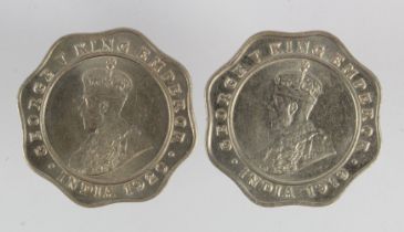 India (2) George V cupro-nickel 4 Annas: 1919(c) EF, and 1920(c) GEF, scarce.