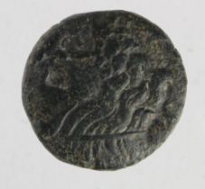 Ancient Greek Macedonia AE21, hd of Zeus r. / club within wreath. 10.37g. Fine.