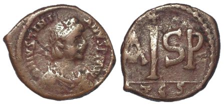 Eastern Roman Empire (Byzantine) AE 16 Nummi of Justinian, Thesalonica, 6.07g, GF