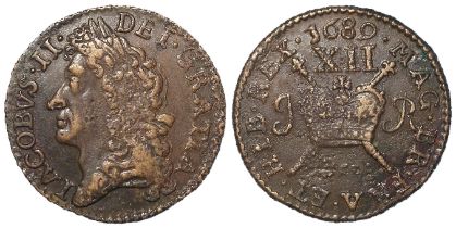 Ireland, James II, Williamite/ Jacobite War "Gunmoney" Shilling 1689 Dec:, GVF, light porosity.