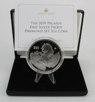 British Virgin Islands, Jubilee Mint: The 2019 Pegasus (.999) Fine Silver Proof Diamond-Set 5oz Coin