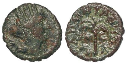 Ancient Greek Phoenicia, Tyre AE16, AD 131/2, bust of Tyche / palm tree. 2.61g. F/GF with an old