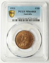 Australia Halfpenny 1911 slabbed PCGS MS64RB