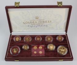 Proof Set 2002 "Golden Jubilee" Thirteen coins including Maundy. Gold Proof aFDC boxed as issued