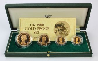 Four coin set 1980 (Five Pounds, Two Pounds, Sovereign & Half Sovereign) aFDC boxed as issued