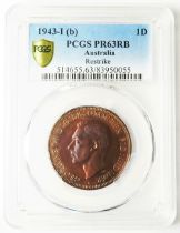 Australia proof Penny 1943-I(b) slabbed PCGS PR63RB (Bombay restrike)