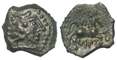 Celtic Gaul: Bronze unit of Viretios of the Pictones, 16-17mm, 2.49g, VF, green patina, nice