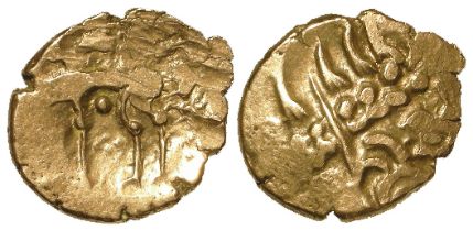 Celtic Britain: 'Norfolk Wolf' gold Stater of the Iceni, 19-21mm, 5.66g, uneven strike and surface