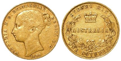 Australia, Sydney Mint gold Sovereign 1856, KM#2, scarce, GF/nVF