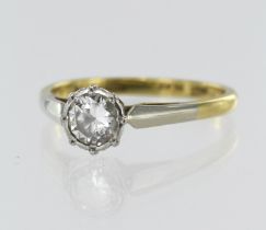 Yellow gold (tests 18ct) diamond solitaire ring, one round brilliant cut approx. 0.55ct, platinum