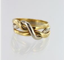 Yellow and white gold (tests 18ct) dress ring, head width 10mm, finger size R/S, weight 7g.