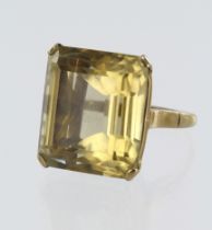 Yellow gold (tests 9ct) citrine cocktail ring, citrine measures 20mm x 18mm, finger size P, weight