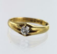 18ct yellow gold Edwardian diamond solitaire ring, one old cut approx. 0.31ct, estimated colour