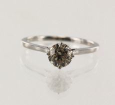 White gold (tests 18ct) diamond solitaire ring, one round brilliant cut approx. 0.76ct, estimated