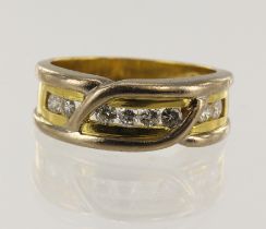 18ct yellow gold diamond band ring, TDW approx. 0.40ct, channel set with white gold details, head