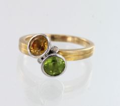 Yellow gold (tests 9ct) contemporary diamond, peridot, citrine dress ring, peridot and citrine