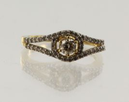 18ct yellow gold diamond halo dress ring, principle round brilliant cut diamond approx. 0.21ct,