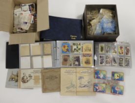 Cardboard crate with mixture of mainly Tobacco and a few Trade cards in plastic sleeves and loose,