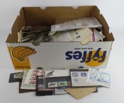 Banana box with a large and diverse selection on album leaves, stock sheets, some covers etc etc.