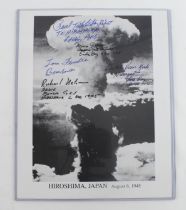 Printed b/w photograph (8” x 10”) of the Hiroshima Mushroom Cloud signed by five members of the crew