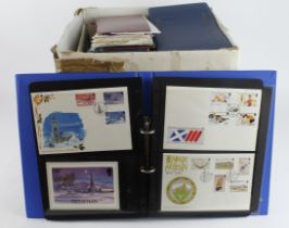 Channel Islands and lesser so Isle of Man, box of um and FDC's. Approx 14 albums of both