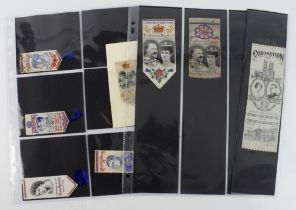 British Royalty, various coronations, including Edward VIII, silk bookmarks by different