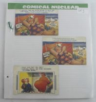 Series of post WWII comic postcards with the theme of Nuclear Weapons. Fascinating topic and very