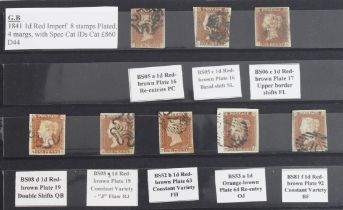 GB - 1841 QV 1d Red Imperf, plated, 4 margins, with Special Cat ID's, total cat val £860 (8)