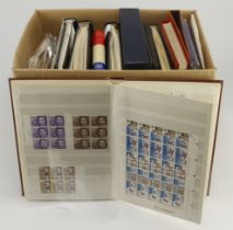 GB - box with 9x albums / stockbook collection, with value in useable postage. Davo album of mint,