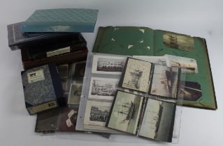 Large box containing original collection in 6 albums & loose pages, silks, foreign, topographical,