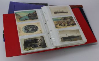 Crate of old postcards in modern binders, various topics including Comic, Military, etc etc (Qty)