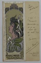 Art Nouveau, narrow format, lady with lilies, french publisher,   rare (1)