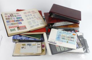 GB - stamps and FDC's in plastic crate. Two Windsor albums, one 1935 to 1982 with odd used values,