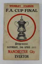 Football - FA Cup Final 29/4/1933 Manchester City v Everton at Wembley, Souvenir programme.