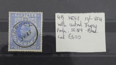 GB - EDVII 10/- blue vfu with Jersey pmk, SG319 cat £600