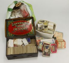 Crate containing sets, part sets & odds (including quantity of gum cards) in a tin, 2 carrier