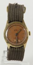 Gents 9ct cased Trebex wristwatch, hallmarked Edinburgh 1945. The copper coloured dial with arabic