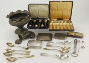 Mixed Silver. A group of various mostly hallmarked silver items, including cigarette cases,