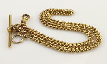 9ct yellow gold vintage single Albert pocket watch chain, each curb linked stamped '9.375', links