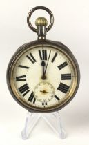 Gents silver cased over-sized open face stem-wind pocket watch, hallmarked London 1884. The white