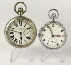 Two British military issue base metal cased pocket watches, one signed H.Williamson with the Roman