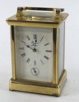 Gilt brass chiming carriage clock, by Romanet Morbier, Roman numerals to dial, with subsidiary alarm