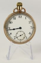 Gents 9ct cased open face stem-wind pocketwatch, Chester 1927. The white enamel dial with Arabic