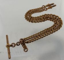 9ct rose gold vintage double Albert pocket watch chain, each graduating curb link stamped '9.375',