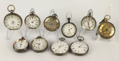 Ten silver cased fob/pocket watches, various dial styles. Case sizes approx 36-40mm, gross weight