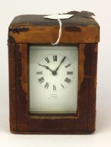 French brass five glass carriage clock, white enamel dial marked 'Fraser, Preston' with Roman