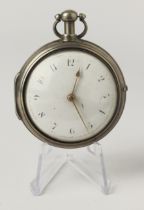 George III silver pair-cased pocket watch, matching hallmarks for London 1809. The white porcelain