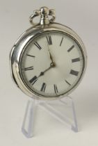 George III silver pair-cased pocket watch, matching hallmarks for London 1798. The white porcelain