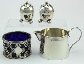 Mixed lot of silver items (four) comprising a small Victorian cream jug hallmarked T H.H. & Co.